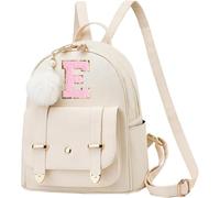 seyfocnia Initial Cute Mini Backpack Purse for Women Pompom Back pack Shoulder Bag (Letter E)
