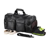 seyfocnia Weekender Bag with Shoe Compartment, Waterproof Pu Leather Overnight Bag Weekender Bag Mens Travel Duffle Bag Large Carry on Bag Travel Tote Duffel Bag for Men or Women-Black