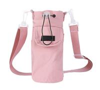 SEYIMTU High-Density Nylon Water Bottle Bag - Crossbody Carrier with Strap, Multi-Purpose Cup Cover & Large Front Pocket for Camping, Hiking & Outdoor Adventures (pink)