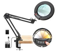 Seylae 10X Magnifier with Light and Clip, Real Glass Lens, 5 Color Modes, LED Dimmable Magnifier, Hands Free for Crafts, Jewelry, Painting, Sewing, Close Work