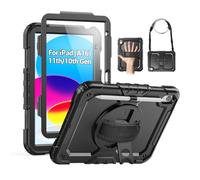 SEYMAC Case for iPad 10th Generation Case 10.9 Inch 2022, Sturdy Heavy Duty Full-Body Shockproof Protective Case with Screen Protector, Rotating Stand, Hand/Shoulder Strap for iPad 10th Gen, Black