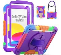 SEYMAC Case for iPad (A16) 11th/10th Generation 2025/2022 11/10.9 Inch, Shockproof Case with Screen Protector, 360 Rotating Stand, Pencil Holder, Shoulder Strap, Camouflage Purple
