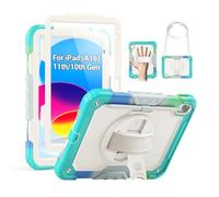 SEYMAC Case for iPad (A16) 11th/10th Generation 2025/2022 (11″/10.9″), Sturdy Heavy Duty Full-Body Shockproof Protective Case with Screen Protector, Rotating Stand, Hand/Shoulder Strap, Colorful/Blue
