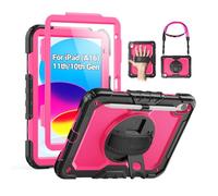 SEYMAC Case for iPad (A16) 11th/10th Generation 2025/2022 (11″/10.9″), Sturdy Heavy Duty Full-Body Shockproof Protective Case with Screen Protector, Rotating Stand, Hand/Shoulder Strap, Pink