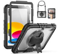 SEYMAC Case for iPad A16 11th/10th Generation 2025/2022 11inch/10.9inch, Heavy Duty Shockproof with Screen Protector, 360° Rotating Stand/Hand Strap/Pencil Holder for iPad 11 Cover, Clear
