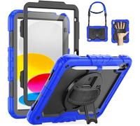 SEYMAC Case for iPad A16 11th/10th Generation 2025/2022 11inch/10.9inch, Heavy Duty Shockproof with Screen Protector, 360° Rotating Stand/Hand Strap/Pencil Holder for iPad 11 Cover, Blue
