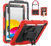 SEYMAC Case for iPad A16 11th/10th Generation 2025/2022 11inch/10.9inch, Heavy Duty Shockproof with Screen Protector, 360° Rotating Stand/Hand Strap/Pencil Holder for iPad 11 Cover, Red