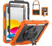 SEYMAC Case for iPad A16 11th/10th Generation 2025/2022 11inch/10.9inch, Heavy Duty Shockproof with Screen Protector, 360° Rotating Stand/Hand Strap/Pencil Holder for iPad 11 Cover, Orange