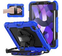 SEYMAC Case for iPad Air 5th Gen 2022 10.9” and iPad Air 4th & iPad Pro 11 2022/2021/2020/2018, Three Layers Protective Case with Pencil Holder, [360° Kickstand/Hand Strap], Screen Protector, Blue