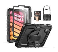 SEYMAC Case for iPad Mini 7 (A17 Pro) 2024/ Mini 6 8.3 inches, Full-Body Shockproof Protective Case with Screen Protector, 360° Rotating Stand, Hand/Shoulder Strap for iPad Mini 7th/ 6th Generation