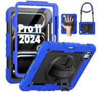 SEYMAC Case for iPad Pro 11 inch (M5/M4) 2025/2024, Shockproof Cover with Screen Protector, Pencil Holder, 360 Rotating Hand Strap/Stand for iPad Pro 11-inch 6th/5th Generation, Blue