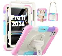 SEYMAC Case for iPad Pro 11 inch (M5/M4) 2025/2024, Shockproof Cover with Screen Protector, Pencil Holder, 360 Rotating Hand Strap/Stand for iPad Pro 11-inch 6th/5th Generation, Camo Pink