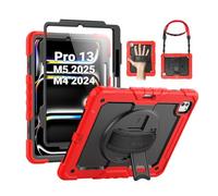 SEYMAC Case for iPad Pro 13 Inch M5 2025 / M4 2024, Heavy Duty Shockproof Protective Case with Screen Protector, 360° Rotating Stand, Hand/Shoulder Strap and Pen Holder, Red