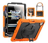 SEYMAC Case for iPad Pro 13 inch (M5/M4) 2025/2024, Shockproof with 360 Rotating Hand Strap/Stand, Screen Protector, Pencil Holder and Shoulder Strap for A3360 A3361 A2925 A2926 A3007, Orange