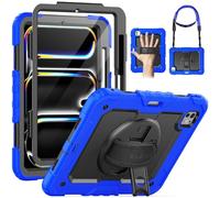 SEYMAC Case for iPad with hand strap, carrying strap, pencil holder, stand, blue