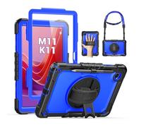 SEYMAC Case for Lenovo Tab M11/K11 11 Inch, Heavy Duty Shockproof Protective Case with Screen Protector, 360° Rotating Stand, Hand/Shoulder Strap and Pen Holder, Blue