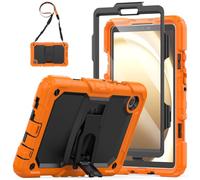 SEYMAC Case for Samsung Galaxy Tab A9 8.7 Inch 2023 Shockproof with Screen Protector/Foldable Stand/Shoulder Strap, Cover for Galaxy Tab A9 SM-X110/ SM-X115/ SM-X117, Orange