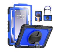SEYMAC Case for Samsung Galaxy Tab A9+/ A9 Plus 11" (SM-X210/X216/X218), Heavy Duty Shockproof Protective Case with Screen Protector, Rotating Stand, Hand/Shoulder Strap and Pen Holder, Blue