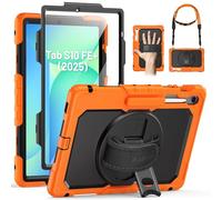 SEYMAC Case for Samsung Galaxy Tab S10 FE+/ S10 FE Plus 5G 13.1″ 2025, Heavy Duty Full-Body Shockproof Protective Case with Screen Protector, Stand, Hand/Shoulder Strap and Pen Holder, Orange