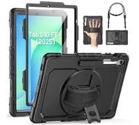 SEYMAC Case for Samsung Galaxy Tab S10 FE+/ S10 FE Plus 5G 13.1″ 2025, Heavy Duty Full-Body Shockproof Protective Case with Screen Protector, Stand, Hand/Shoulder Strap and Pen Holder, Black