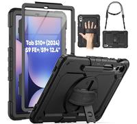 SEYMAC Case for Samsung Galaxy Tab S9 FE+ Plus 5G/ Tab S9+ Plus Case 12.4 Inch 2023, Heavy Duty Shockproof Protective Case with Screen Protector, Stand, Hand/Shoulder Strap and Pen Holder, Black