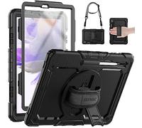 SEYMAC Case for Samsung Tab S8 Plus /S7 FE/ S7 Plus 12.4 Inch (2022/2021/2020), Shockproof Case with Pen Holder, Shoulder Strap,Swivel Kickstand/Hand Strap for S7FE tablet, Black