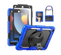 SEYMAC for iPad 9th/8th/7th Generation Case 10.2" 2021-2019, Full-Body Shockproof Protective Case with Screen Protector, Rotating Stand/Handle/Shoulder Strap for iPad 10.2, Blue/Black