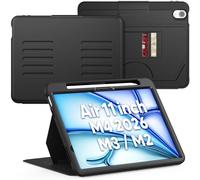 SEYMAC for iPad Air 11 inch Case M3/ M2 (2025/2024), Full Protective Auto Sleep/Wake Strong Magnetic Cover with 5 Standing Angles, Pencil Holder, Black