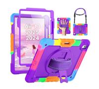 SEYMAC for iPad Air 13 Inch Case M3 2025/ M2 2024, Heavy Duty Shockproof Protective Case with Screen Protector, Rotating Stand, Hand/Shoulder Strap and Pen Holder for iPad Air 13, Colorful Purple