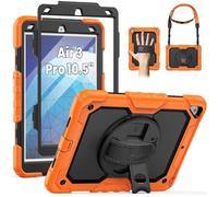SEYMAC for iPad Air 3/ Pro 10.5 inch Case, Heavy Duty Full-Body Shockproof Protective Case with Screen Protector, 360° Rotating Stand, Hand/Shoulder Strap for iPad Air 3rd Gen, Orange