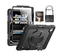 SEYMAC for iPad Pro 13 Inch Case 2024 M4 (7th Generation), Heavy Duty Shockproof Protective Case with Screen Protector, 360° Rotating Stand, Hand/Shoulder Strap and Pen Holder, Black