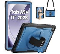 SEYMAC for Samsung Galaxy Tab A9+ Plus Case 11" 2023 (SM-X210/X216/X218), Full-Body Shockproof Protective Case with Screen Protector, Rotating Stand and Hand/Shoulder Strap, Black/Navy Blue