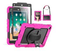 SEYMAC iPad 9.7 Case for 5th/6th Generation, Pro 9.7, Air 2 - Rugged 360 Rotating Stand With Hand Strap, Pen Holder, Adjustable Shoulder Strap (Pink/Black)