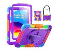SEYMAC Kids Case for iPad 10th Generation Case 10.9" 2022, Sturdy Heavy Duty Full-Body Shockproof Protective Case with Screen Protector, Rotating Stand, Hand/Shoulder Strap for iPad 10th Gen, Purple