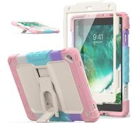 SEYMAC Stock Case for iPad 6th/5th Gen, Air 2, Pro 9.7 inch - 3-Layer Full Body Shockproof Case with Folding Stand/Screen Protector, Drop-Proof for iPad 9.7 inch, Pink