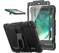 SEYMAC stock Case for iPad 6th/5th Generation/Air 2/ Pro 9.7 Inch, 3-Layer Full Body Shockproof Cover with Screen Protector & Folding Stand for iPad 9.7 Inch Case, Black