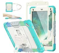 SEYMAC stock Case for iPad 6th/5th Generation/Air 2 / Pro 9.7 inch, Heavy Duty Shockproof Cover with Screen Protector, 360° Rotating Stand/Hand Strap & Pencil Holder for iPad 9.7 Case, Camo+Skyblue