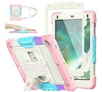SEYMAC stock Case for iPad 6th/5th Generation/Air 2 / Pro 9.7 inch, Heavy Duty Shockproof Cover with Screen Protector, 360° Rotating Stand/Hand Strap & Pencil Holder for iPad 9.7 Case, Camo+Pink