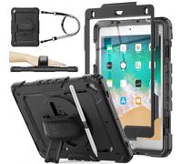 SEYMAC stock Case for iPad 6th/5th Generation/Air 2 / Pro 9.7 inch, Heavy Duty Shockproof Cover with Screen Protector, 360° Rotating Stand/Hand Strap & Pencil Holder for iPad 9.7 Case, Black