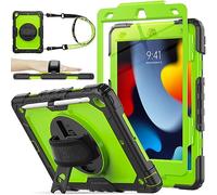 SEYMAC stock Case for iPad 9th/8th/7th Generation (10.2 Inch) 2021/2020/2019, Heavy Duty Shockproof with Screen Protector, 360° Rotating Stand/Hand Strap, Pencil Holder & Shoulder Strap, Green