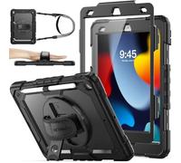 SEYMAC stock Case for iPad 9th/8th/7th Generation (10.2 Inch) 2021/2020/2019, Heavy Duty Shockproof with Screen Protector, 360° Rotating Stand/Hand Strap, Pencil Holder & Shoulder Strap, Black