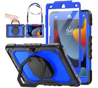 SEYMAC stock Case for iPad 9th/8th/7th Generation 10.2'' with Screen Protector, 360° Rotating Stand, Pencil Holder & Shoulder Strap, Heavy Duty Shockproof Case for iPad 10.2 Inch 2021/2020/2019, Blue