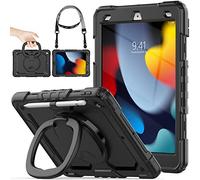 SEYMAC stock Case for iPad 9th/8th/7th Generation 10.2'' with Screen Protector, 360° Rotating Stand, Pencil Holder & Shoulder Strap, Heavy Duty Shockproof Case for iPad 10.2 Inch 2021/2020/2019, Black