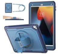 SEYMAC stock Case for iPad 9th/8th/7th Generation 2021/2020/2019 (10.2 Inch), Frosting-Anti-Slip Shockproof Case with Screen Protector, 360° Rotating Hand Strap/Stand, Pencil Holder, Dark Blue