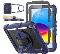 SEYMAC stock Case for iPad A16 11th/10th Generation (11/10.9 Inch) 2025/2022, Heavy Duty Shockproof with Screen Protector, 360° Rotating Stand/Hand Strap, Pencil Holder & Shoulder Strap, Navy Blue