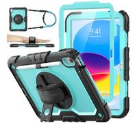 SEYMAC stock Case for iPad A16 11th/10th Generation (11/10.9 Inch) 2025/2022, Heavy Duty Shockproof with Screen Protector, 360° Rotating Stand/Hand Strap, Pencil Holder & Shoulder Strap, Skyblue