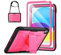 SEYMAC stock Case for iPad (A16) 11th/10th Generation 11 Inch/10.9 Inch (2025/2022), Full Body Shockproof Cover with Screen Protector, Foldable Stand & Shoulder Strap for iPad A16 Case, Pink