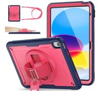 SEYMAC stock Case for iPad (A16) 11th/10th Generation 2025/2022 (11/10.9 Inch), Frosting-Anti-Slip Shockproof Case with Screen Protector, 360° Rotating Hand Strap/Stand, Pencil Holder, Red/Dark Blue