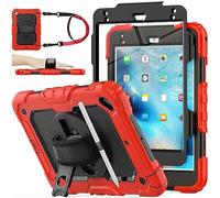 SEYMAC stock Case for iPad Mini 5th/4th Generation 7.9'', Full-body Protective Case with Screen Protector, Pencil Holder, 360° Rotating Stand & Hand Strap for iPad Mini 5/ Mini 4, Red
