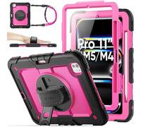 SEYMAC stock Case for iPad Pro 11 inch 2025/2024 (M5/M4), Full-body Shockproof Case with Screen Protector, 360° Rotating Stand/Hand Strap, Pencil Holder & Shoulder Strap for iPad Pro 11 M5/M4, Rose